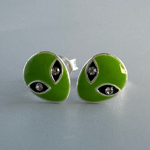 Sterling Silver Alien Stud Earrings - Picture 13 of 13